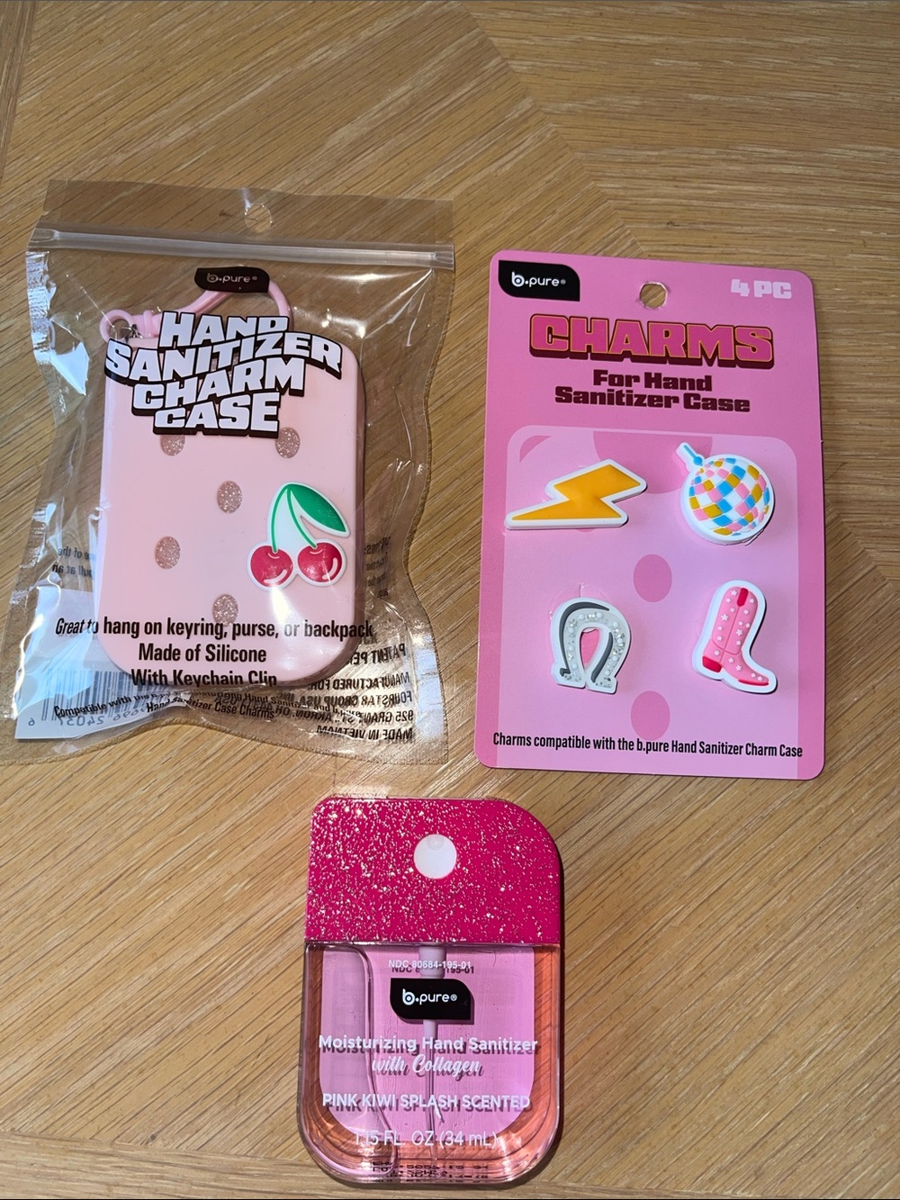 b·pure Hand Sanitizer charm Case, glitter top hand sanitizer & charms for case